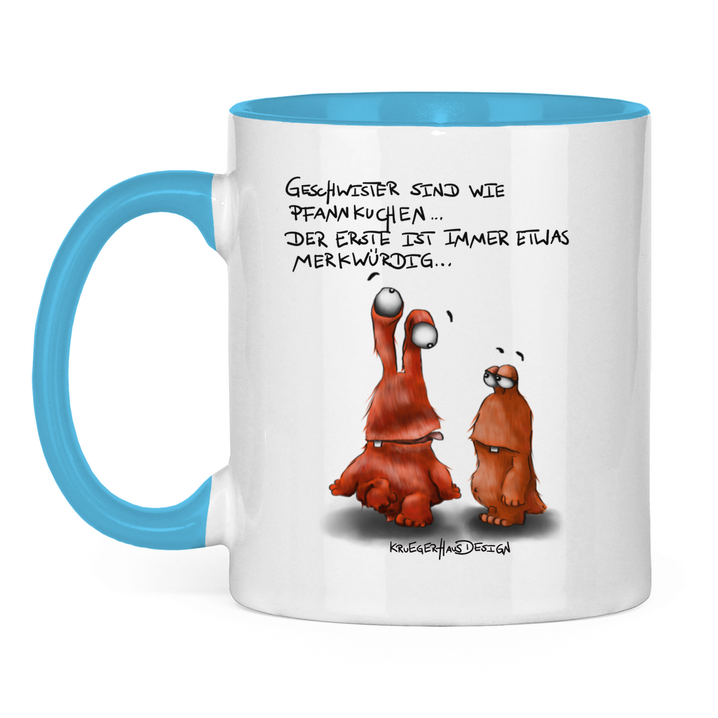 Tasse zweifarbig Geschwister sind wie Pfannkuchen... Der Erste ist ...