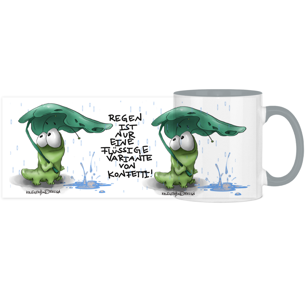 Tasse, Kaffeetasse, Teetasse, Kruegerhausdesign Monster mit Spruch, zweifarbig, 2. Variante, Regen ist nur eine flüssige...