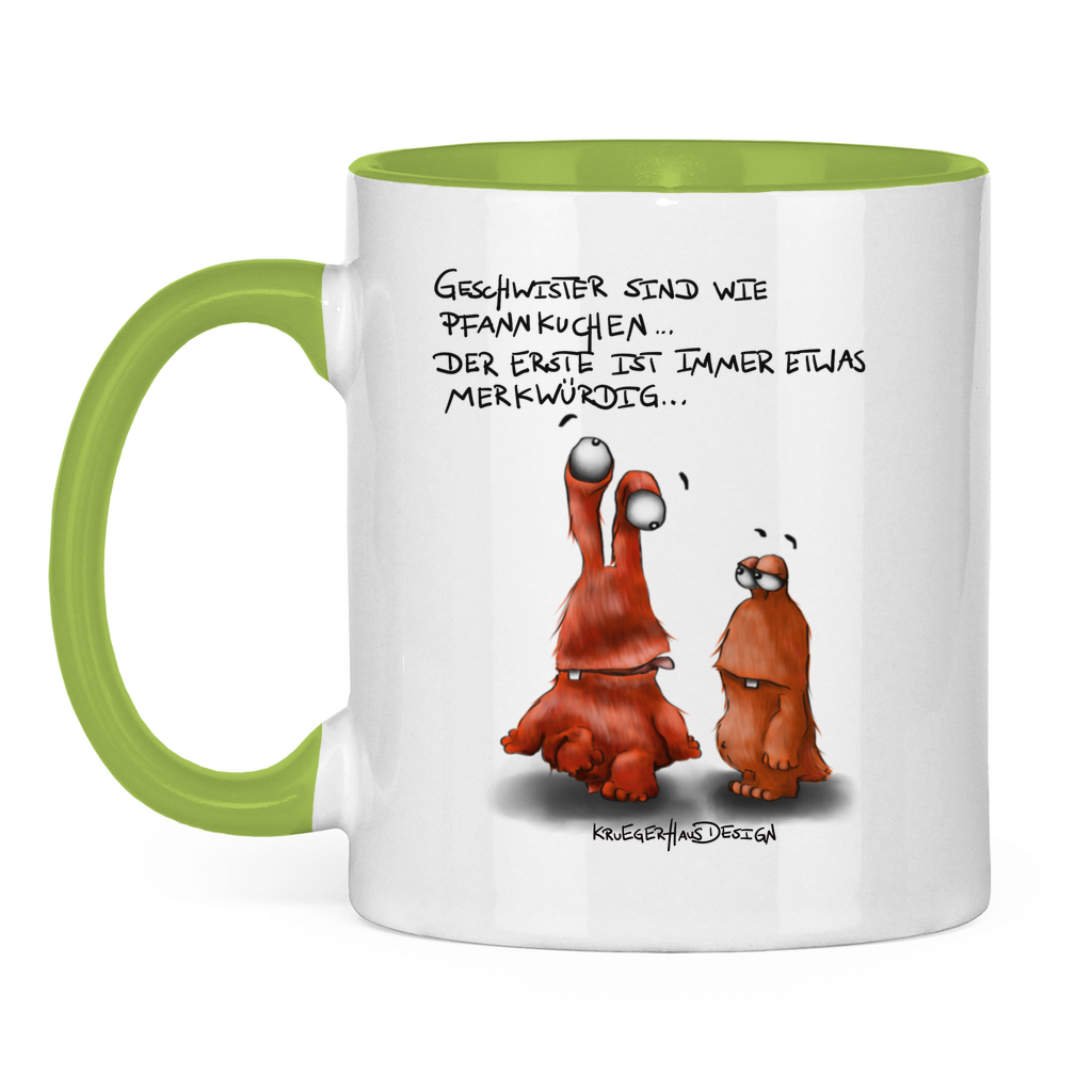 Tasse zweifarbig Geschwister sind wie Pfannkuchen... Der Erste ist ...