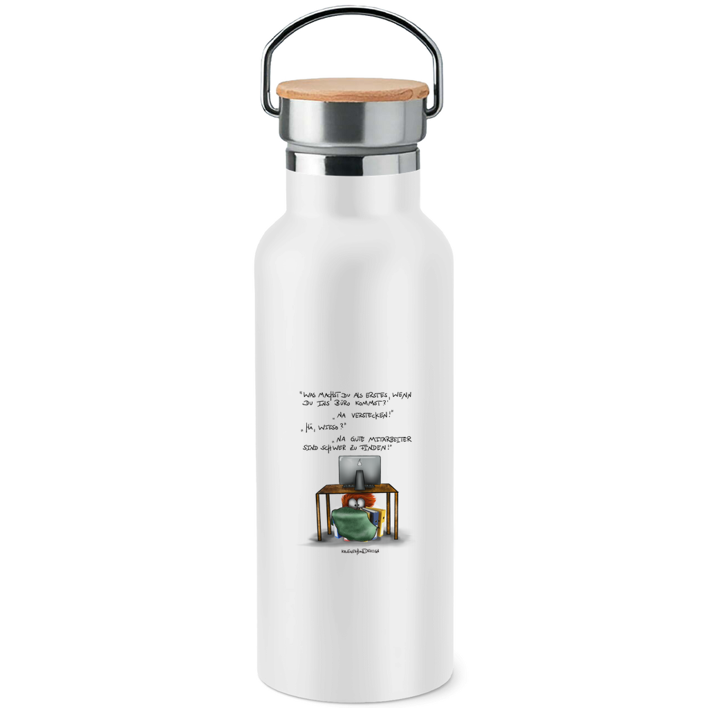 Edelstahl-Trinkflasche mit Bambusdeckel Was maschst du als erstes, wenn du in das Büro kommst?
