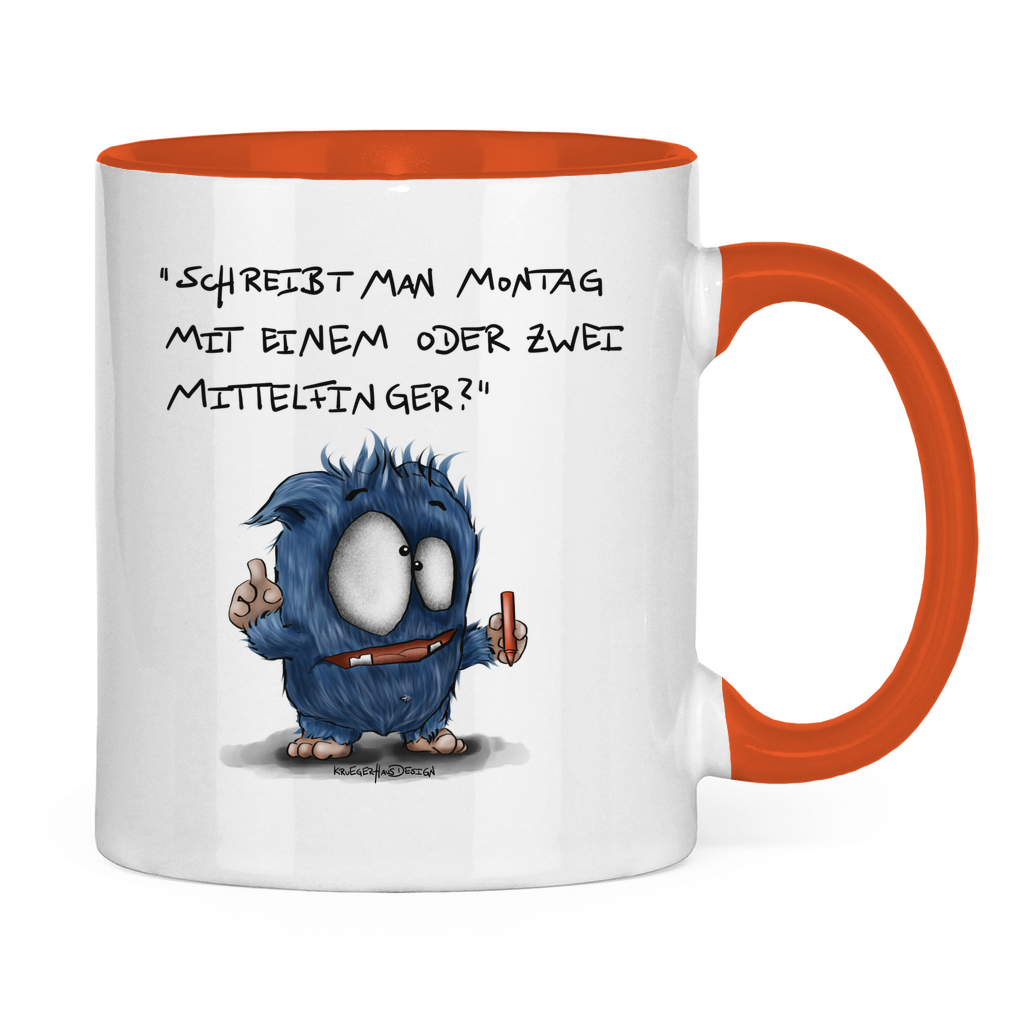Tasse zweifarbig Schreibt man Montag mit einem oder mit zwei Mittelfinger?
