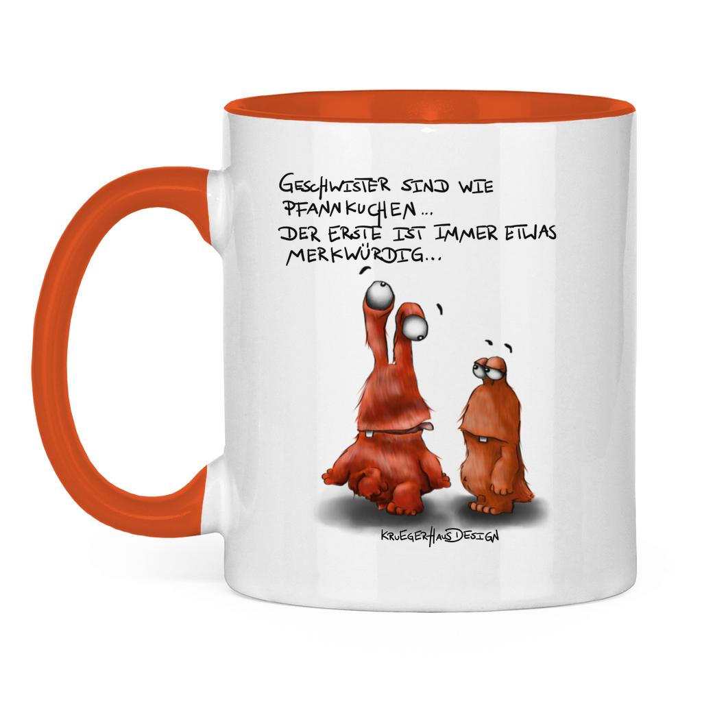 Tasse zweifarbig Geschwister sind wie Pfannkuchen... Der Erste ist ...