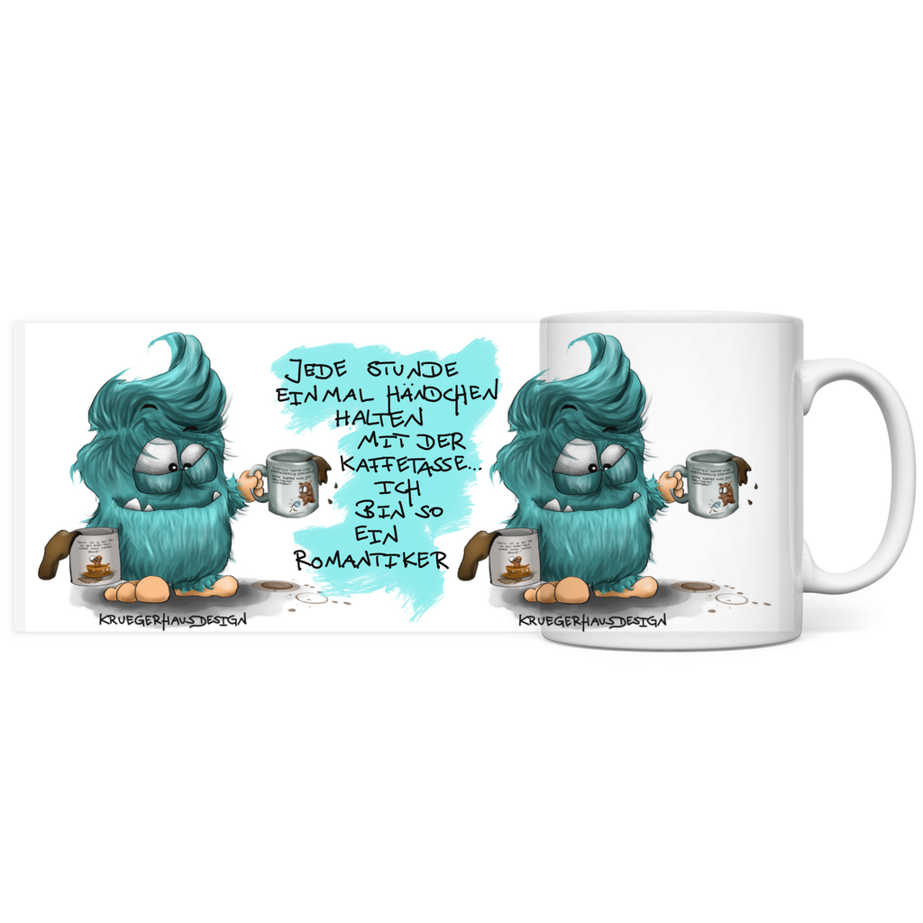 Tasse, Kaffeetasse, Teetasse, Kruegerhausdesign Monster mit Spruch, 2. Variante, Jede Stunde einmal...
