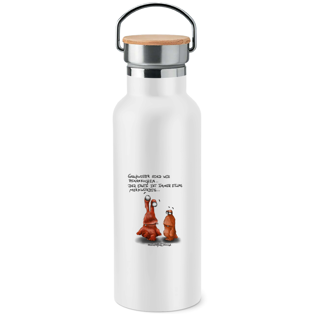 Edelstahl-Trinkflasche mit Bambusdeckel Geschwister sind wie Pfannkuchen... Der Erste ist ...