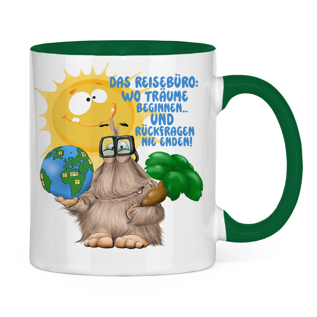 Tasse zweifarbig Das Reisebüro: Wo Träume beginnen und Rückfragen nie enden!