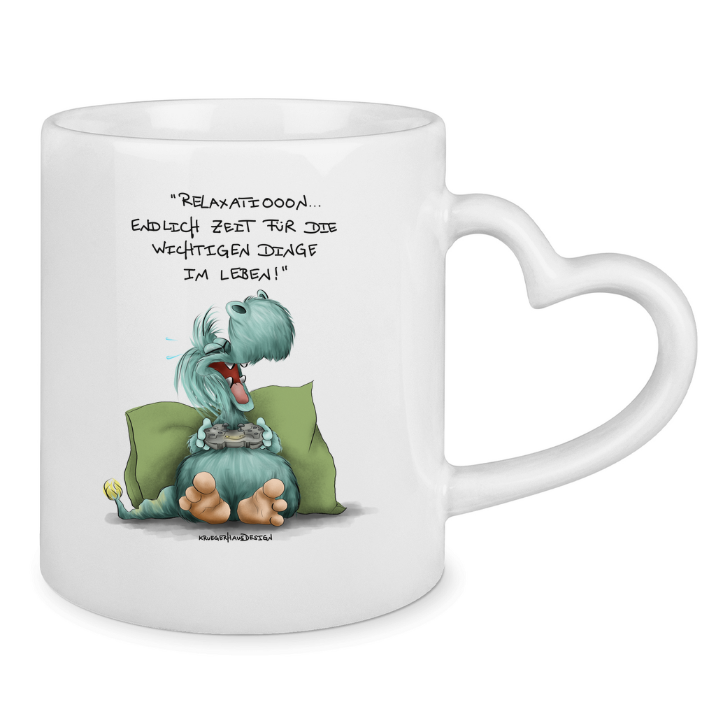 Tasse mit Herzhenkel Relaxation... Endlich Zeit für die wichtige Dinge im Leben