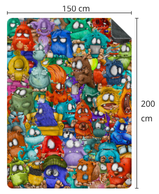 Premium Kuscheldecke, superweich, 150 x 200cm, Kruegerhausdesign Monster, Multi Monster Design 4