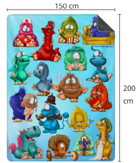 Premium Kuscheldecke, superweich, 150 x 200cm, Kruegerhausdesign Monster, Multi Monster Design 3