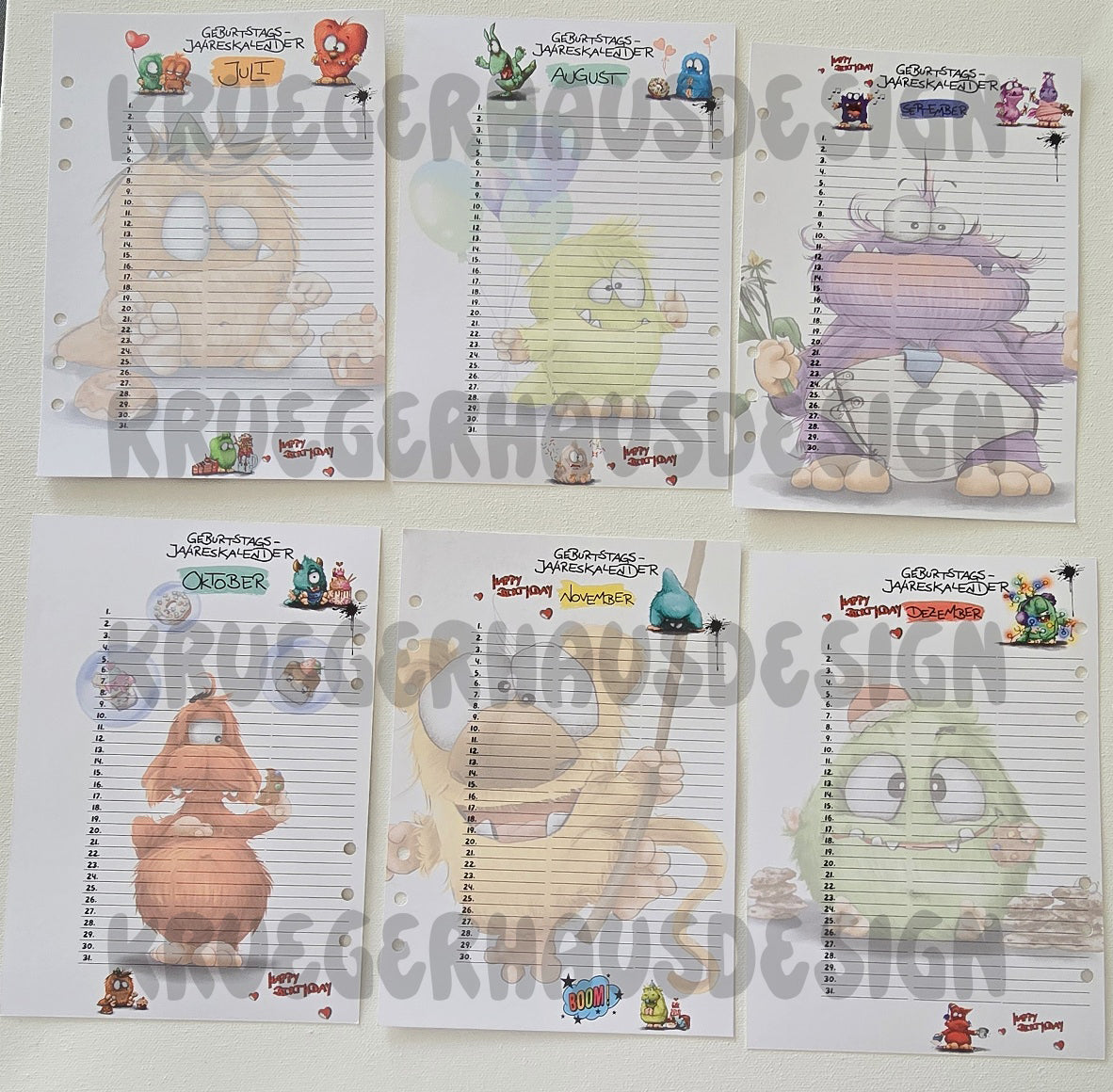 Monster Geburtstags-Jahreskalender A5 – Premium Journal-Einlagen Januar–Dezember
