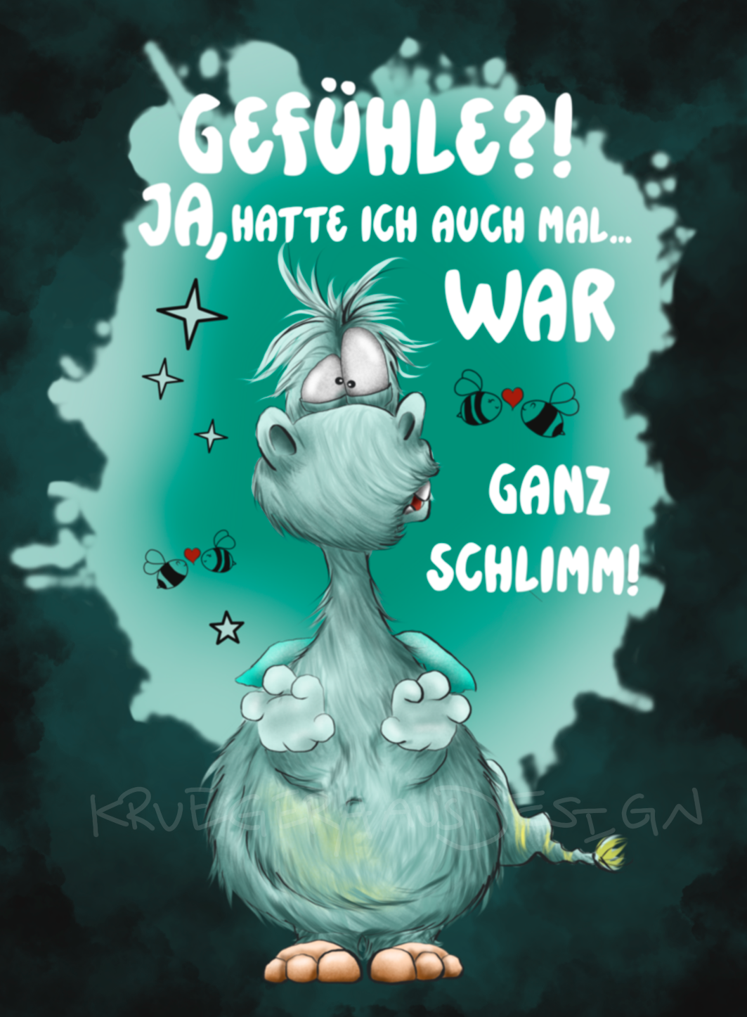 Premium Kuscheldecke, superweich, 150 x 200cm, Kruegerhausdesign Monster, Gefühle?! Ja, hatte ich auch mal...