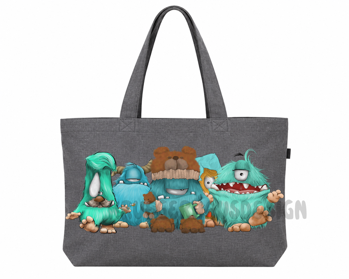 FINAL SALE – Riesen Shopper „Kuschelige Monsterbande“ | Granitgrau
