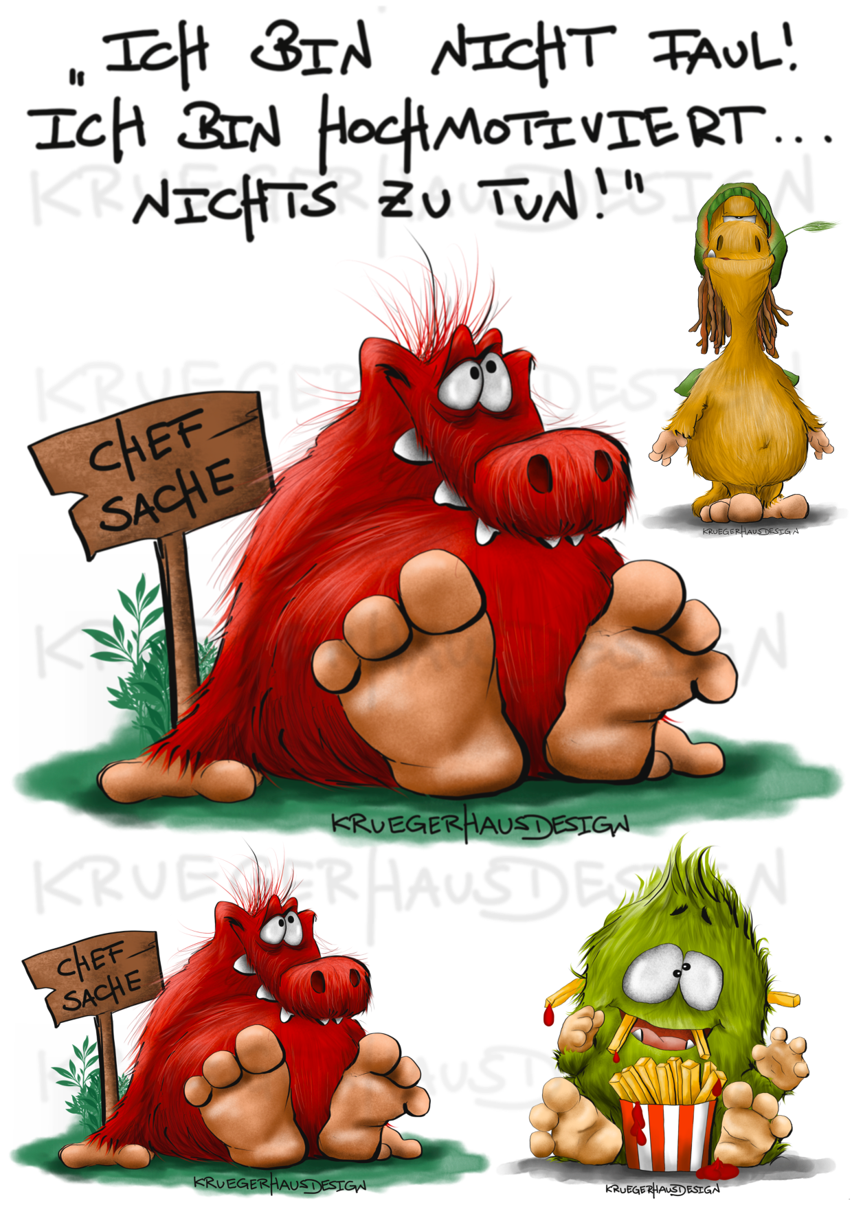 A4 Bügelbild Kruegerhausdesign „Ich bin nicht faul….“ mit Liebe illustriert