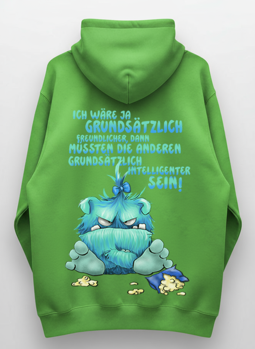 Unisex Hoodie XXL Druck Kruegerhausdesign Monster Gr. S,M, L, XL, XXL, 3XL, Ich wäre ja grundsätzlich freundlicher...