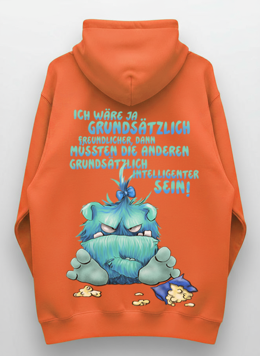 Unisex Hoodie XXL Druck Kruegerhausdesign Monster Gr. S,M, L, XL, XXL, 3XL, Ich wäre ja grundsätzlich freundlicher...