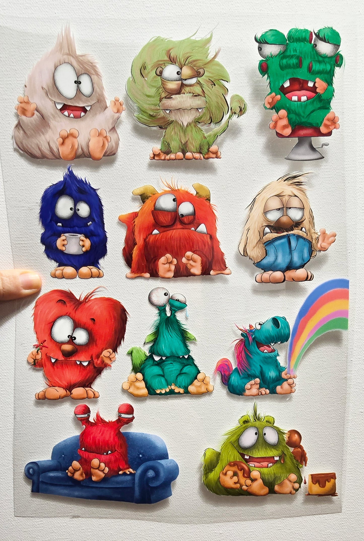 Rub on, UV Folienaufkleber, A4 Blatt, Design 2, unterschiedlich Monster