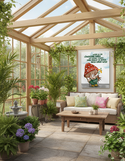 Poster von Kruegerhausdesign mit Monster und Spruch, Wenn es ein Löwenzahn durch den Adphalt... Design 2