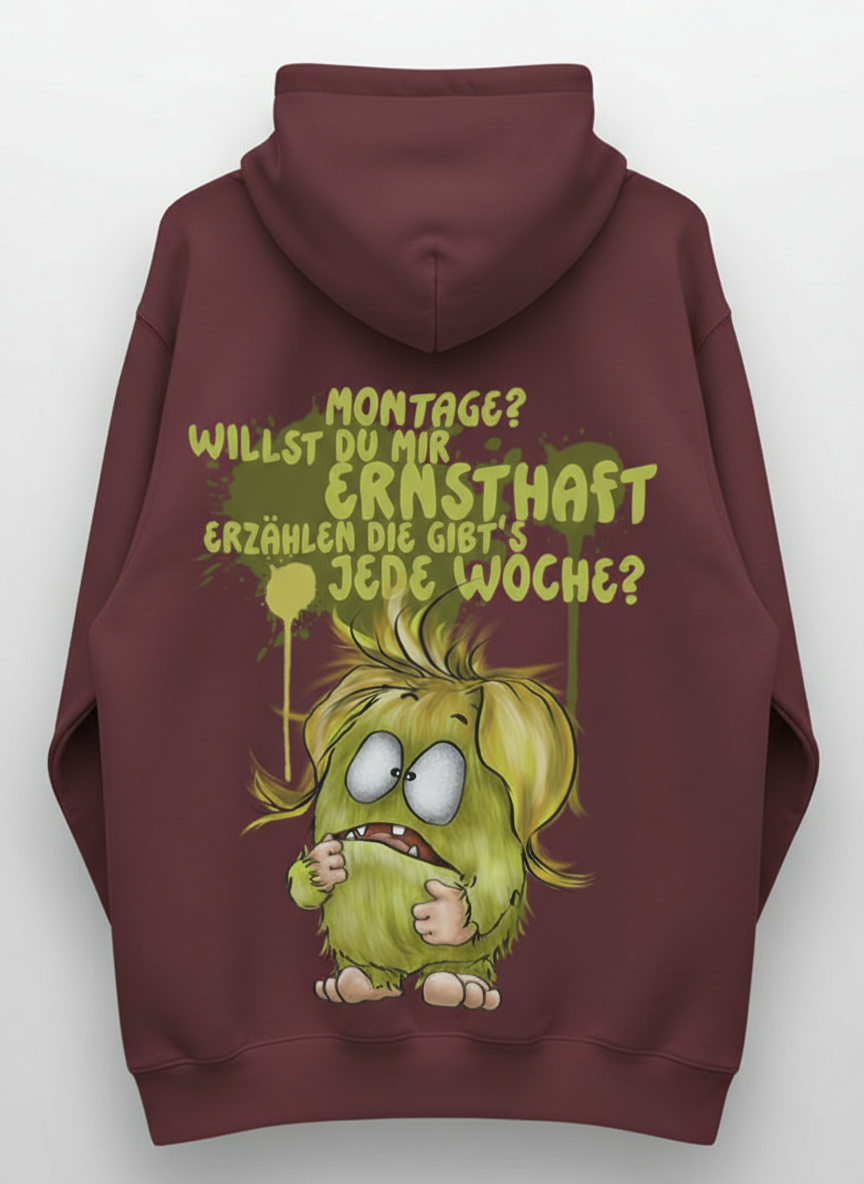 Unisex Hoodie XXL Druck Kruegerhausdesign Monster, Burgund, Motivwahl