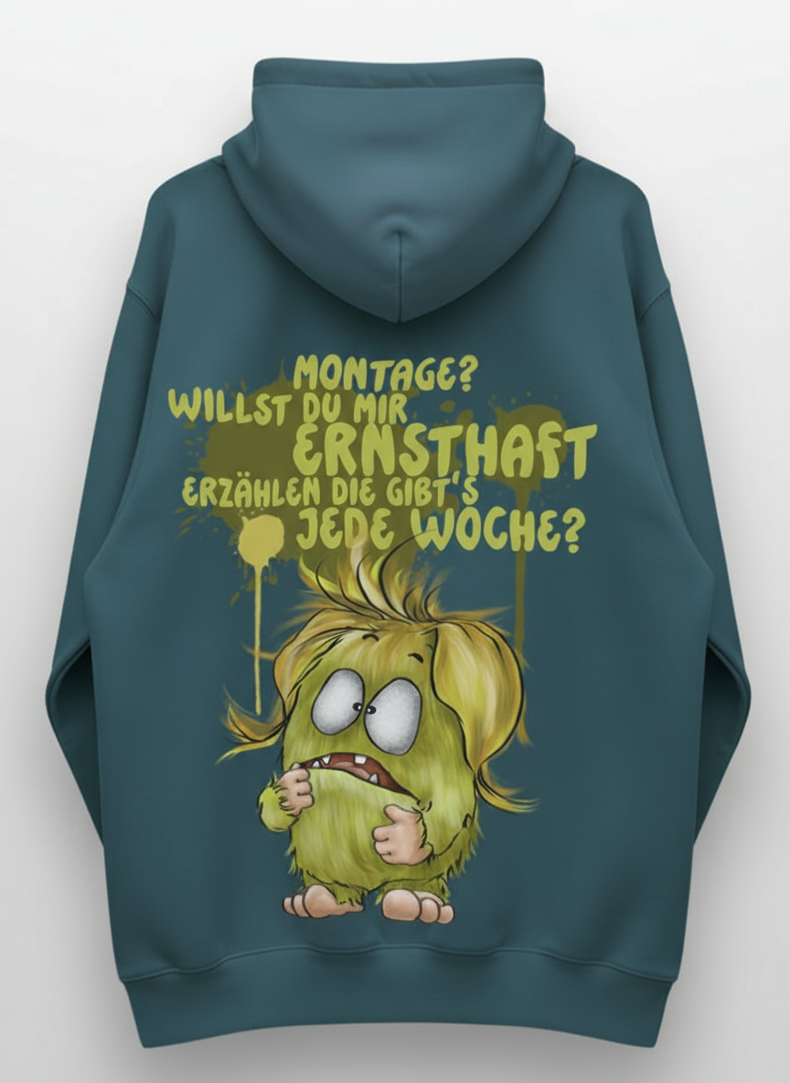Unisex Hoodie XXL Druck Kruegerhausdesign Monster, petrol, Motivwahl