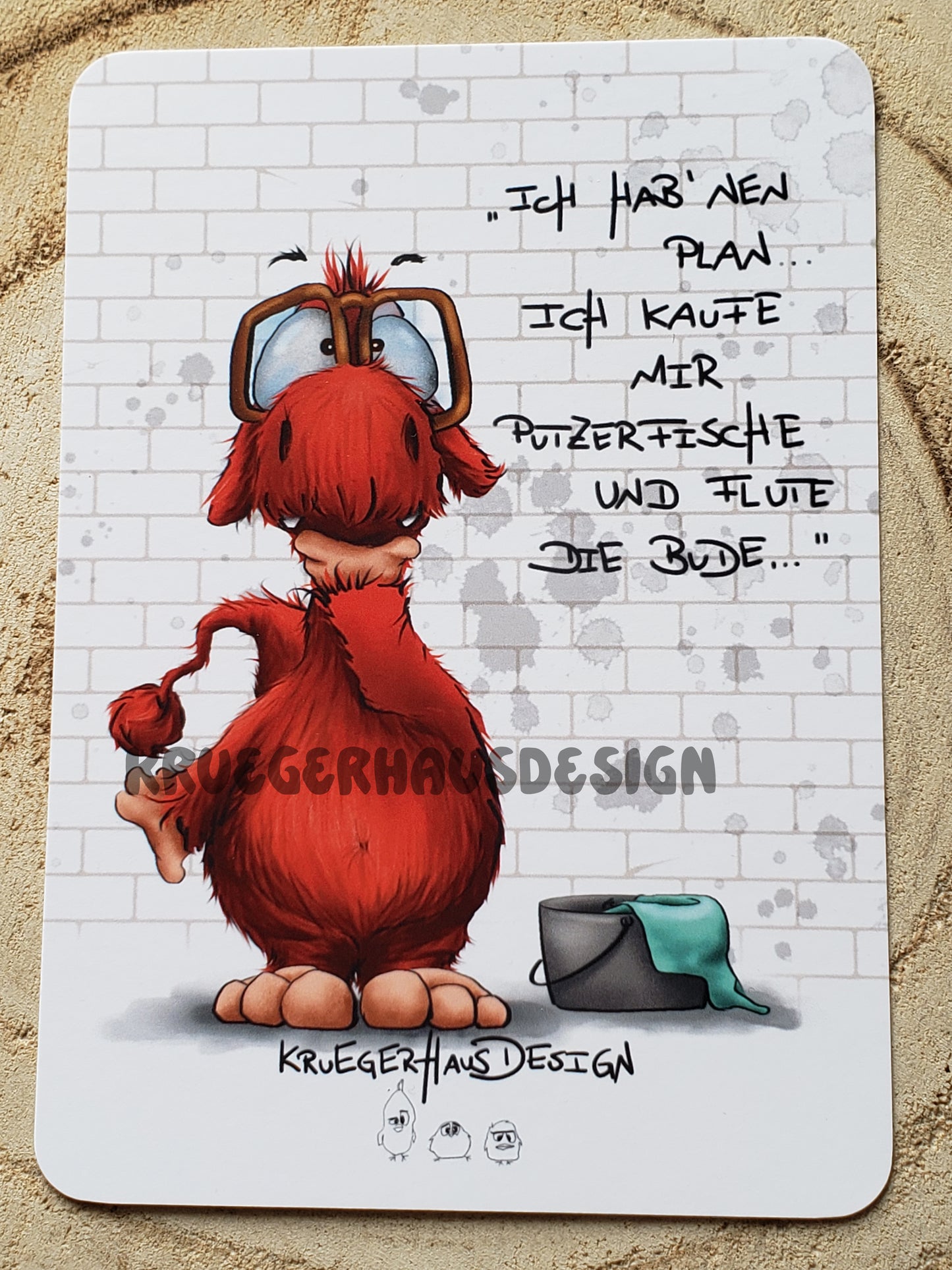 Postkarte Monster Kruegerhausdesign  "Ich hab 'nen Plan... Ich kaufe mir Putzerfische..."