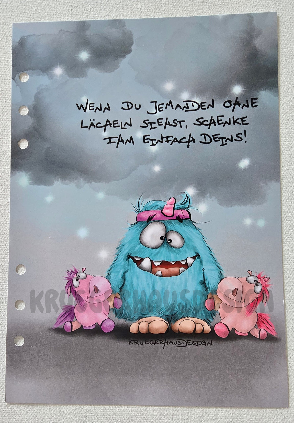Monster Art Print A5 „Schenke dein Lächeln“ + Überraschungs-Postkarte
