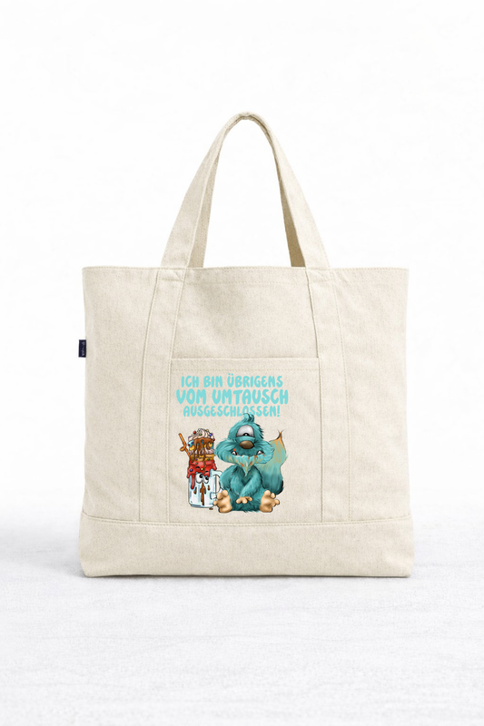 Canvas Tasche mit Reißverschluss,  Ich bin übrigens von Umtausch ausgeschlossen!, beige