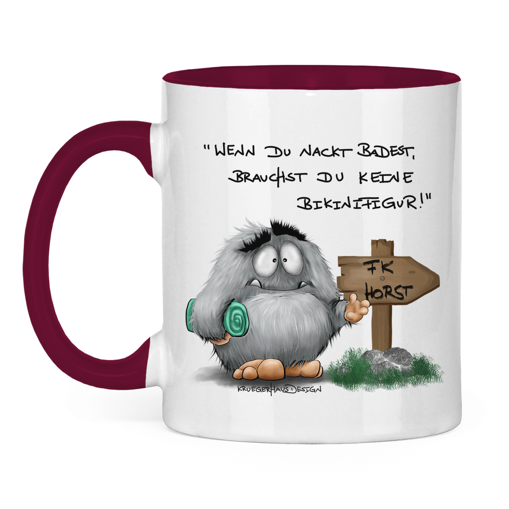 Tasse zweifarbig Wenn du nackt badest, brauchst du keine Bikinifigur!