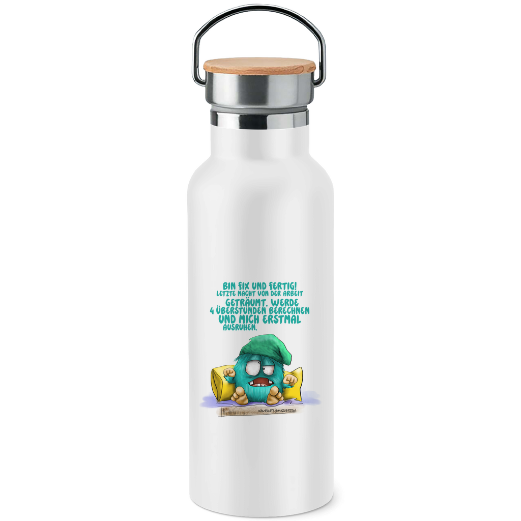 Edelstahl-Trinkflasche mit Bambusdeckel Bin fix und fertig! Letzte Nacht von der Arbeit…