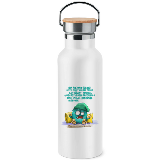 Edelstahl-Trinkflasche mit Bambusdeckel Bin fix und fertig! Letzte Nacht von der Arbeit…