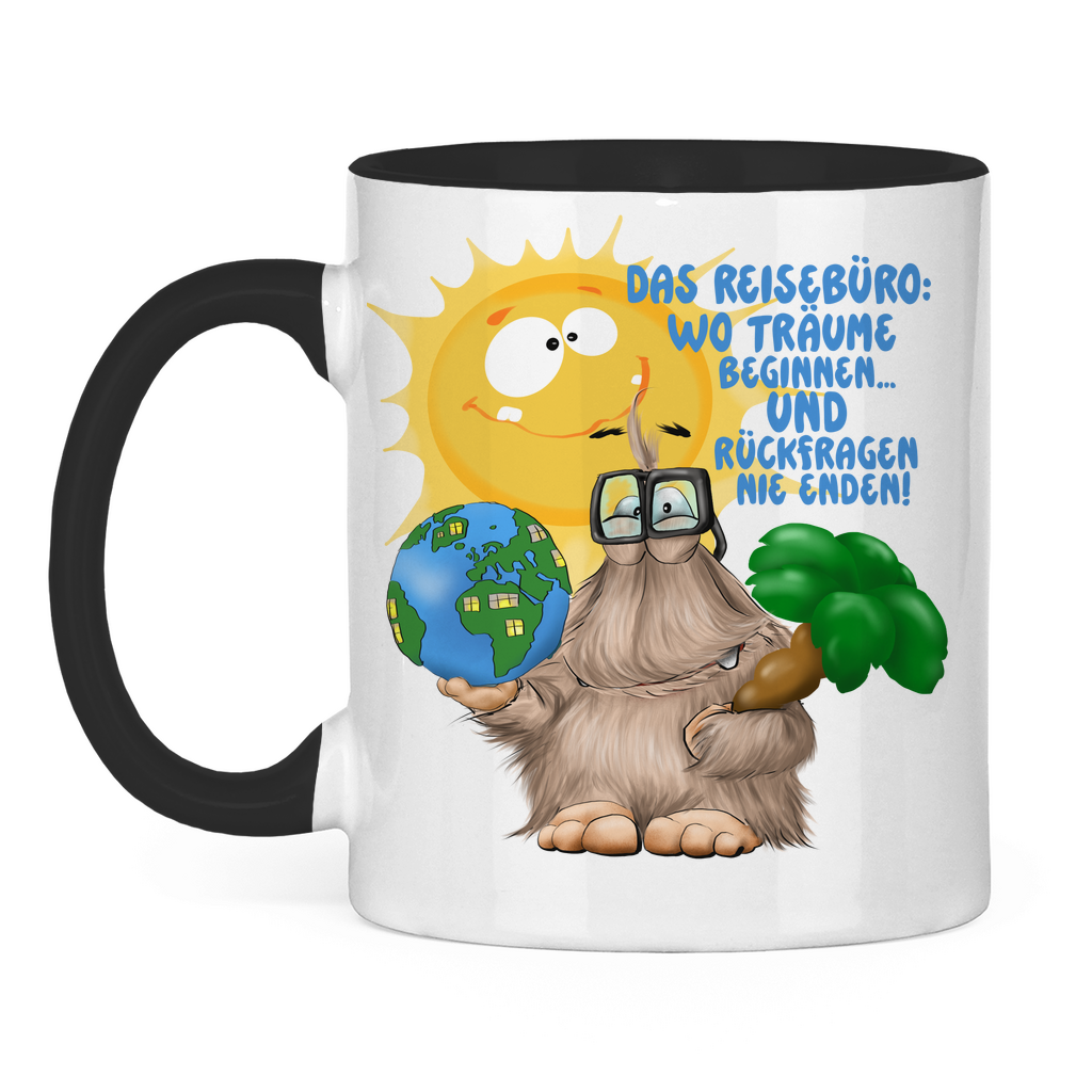 Tasse zweifarbig Das Reisebüro: Wo Träume beginnen und Rückfragen nie enden!