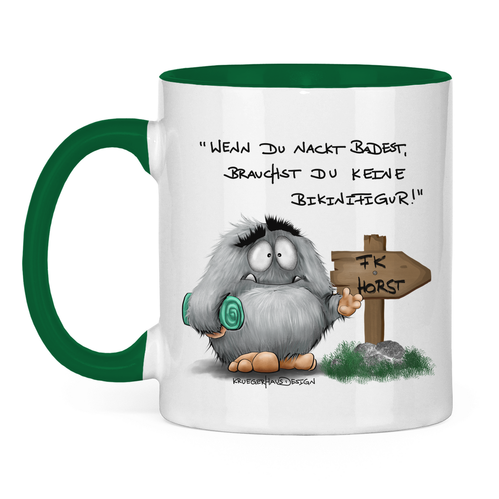 Tasse zweifarbig Wenn du nackt badest, brauchst du keine Bikinifigur!