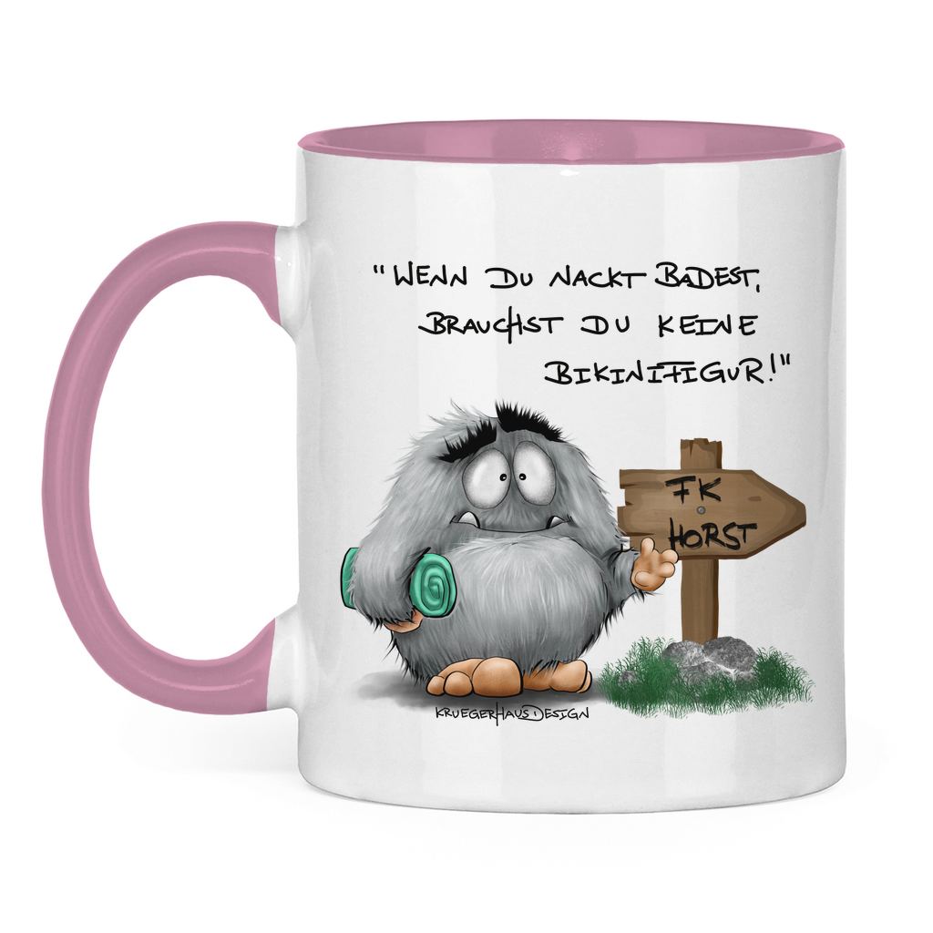 Tasse zweifarbig Wenn du nackt badest, brauchst du keine Bikinifigur!