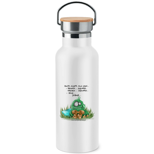 Edelstahl-Trinkflasche mit Bambusdeckel Raupe müsste man sein... Fressen.. Schlafen.. Zack... Hübsch