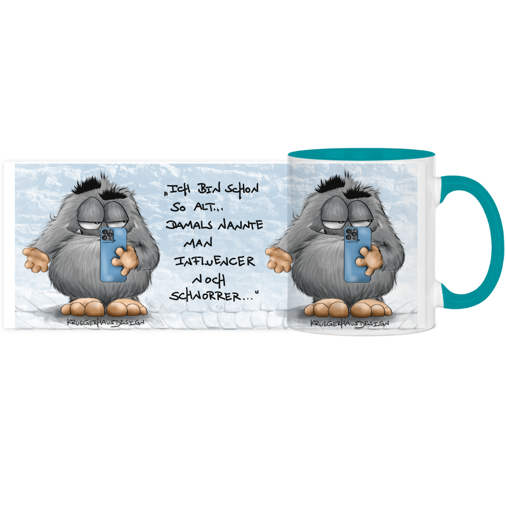 Tasse, Kaffeetasse, Teetasse, zweifarbig, Kruegerhausdesign Monster mit Spruch, 2. Variante, Ich bin so alt...