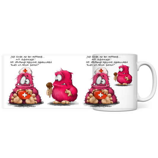 Tasse, Kaffeetasse, Teetasse, Kruegerhausdesign Monster mit Spruch, Ich glaube ich bin allergisch...
