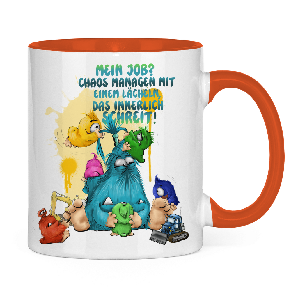 Tasse zweifarbig Mein Job? Chaos managen mit einem Lächeln, das innerlich…
