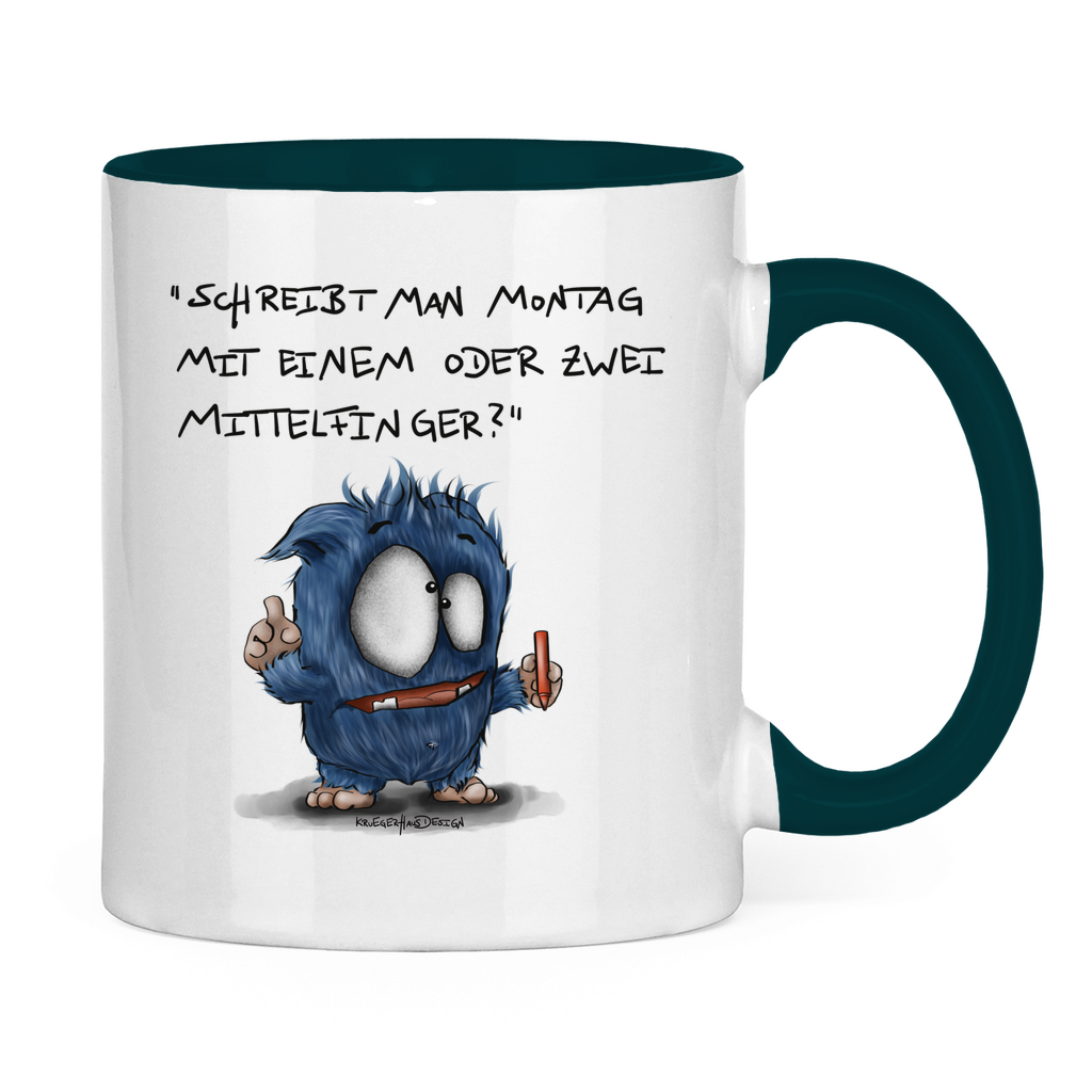 Tasse zweifarbig Schreibt man Montag mit einem oder mit zwei Mittelfinger?