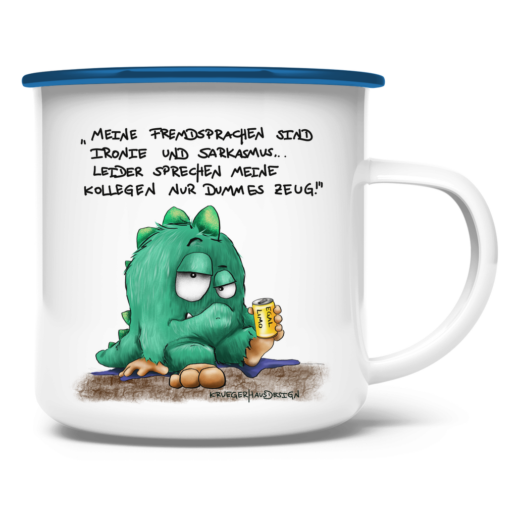 Emaille Tasse Meine Fremdsprachen sind Ironie und Sarkasmus, leider meine