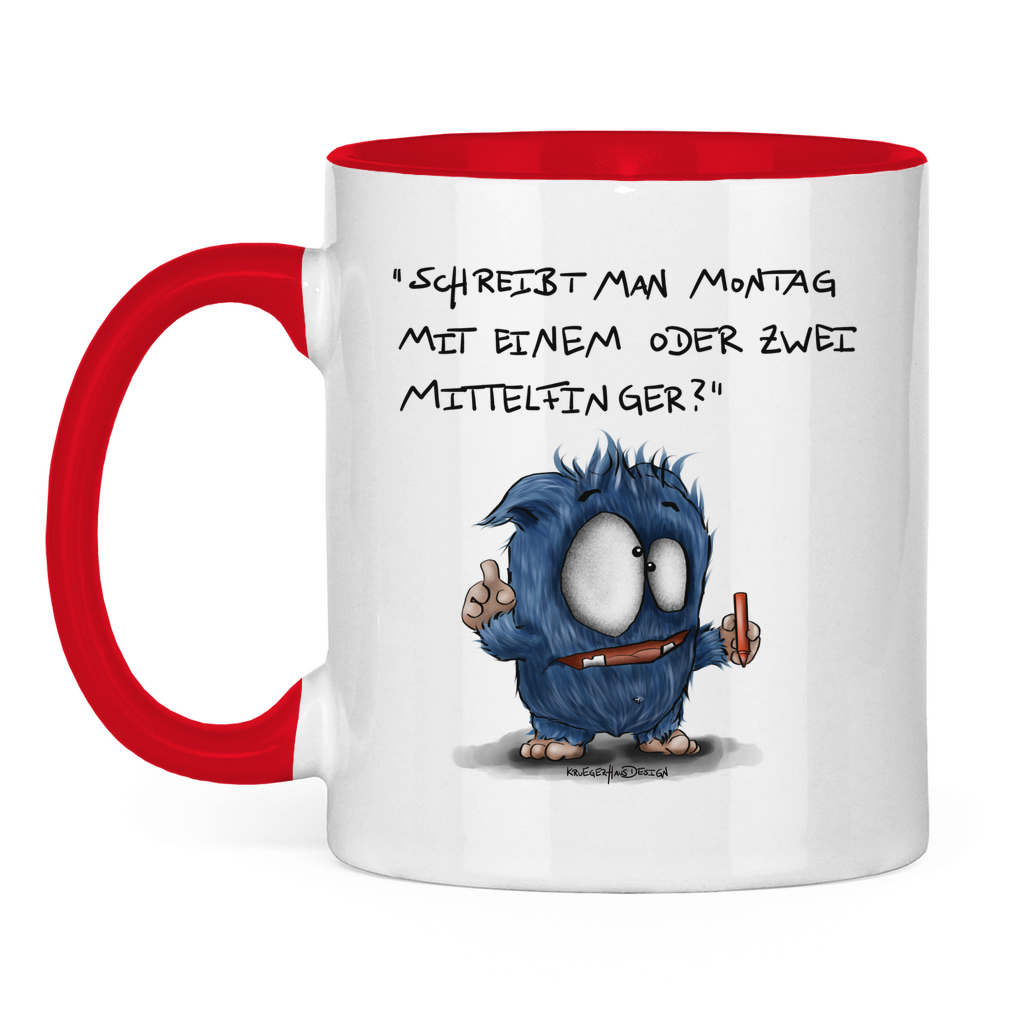 Tasse zweifarbig Schreibt man Montag mit einem oder mit zwei Mittelfinger?
