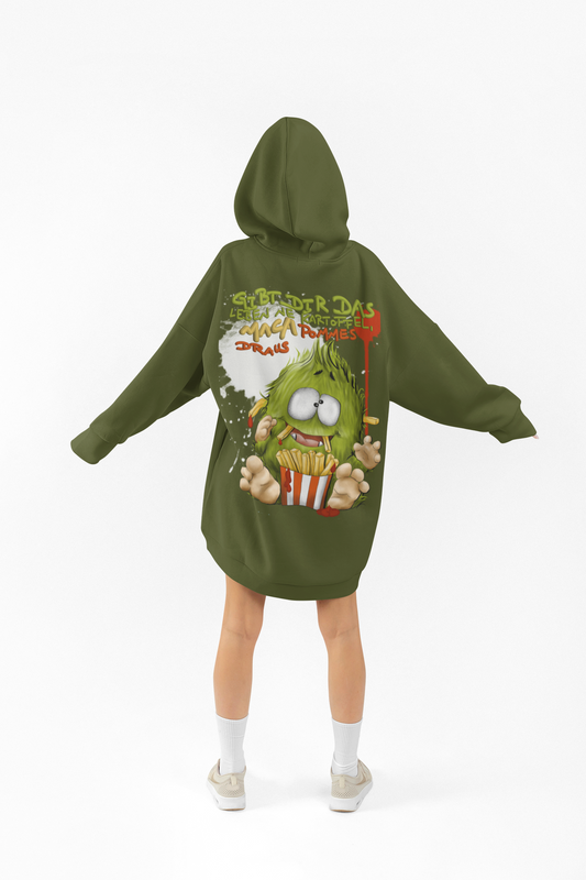Unisex Hoodie XXL Druck Kruegerhausdesign Monster, Gr. L, army green, Gibt dir das Leben ne Kartoffel, machvPommes draus!