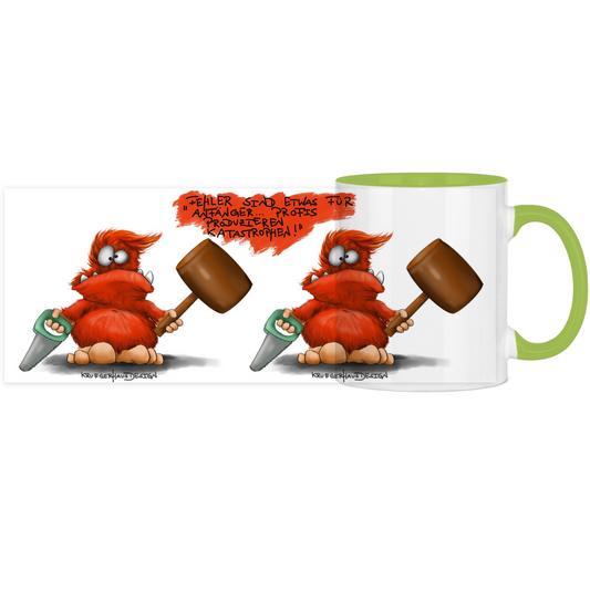 Tasse, Kaffeetasse, Teetasse, zweifarbig, Kruegerhausdesign Monster mit Spruch, 2.Variante, Fehler sind etwas für Anfänger...
