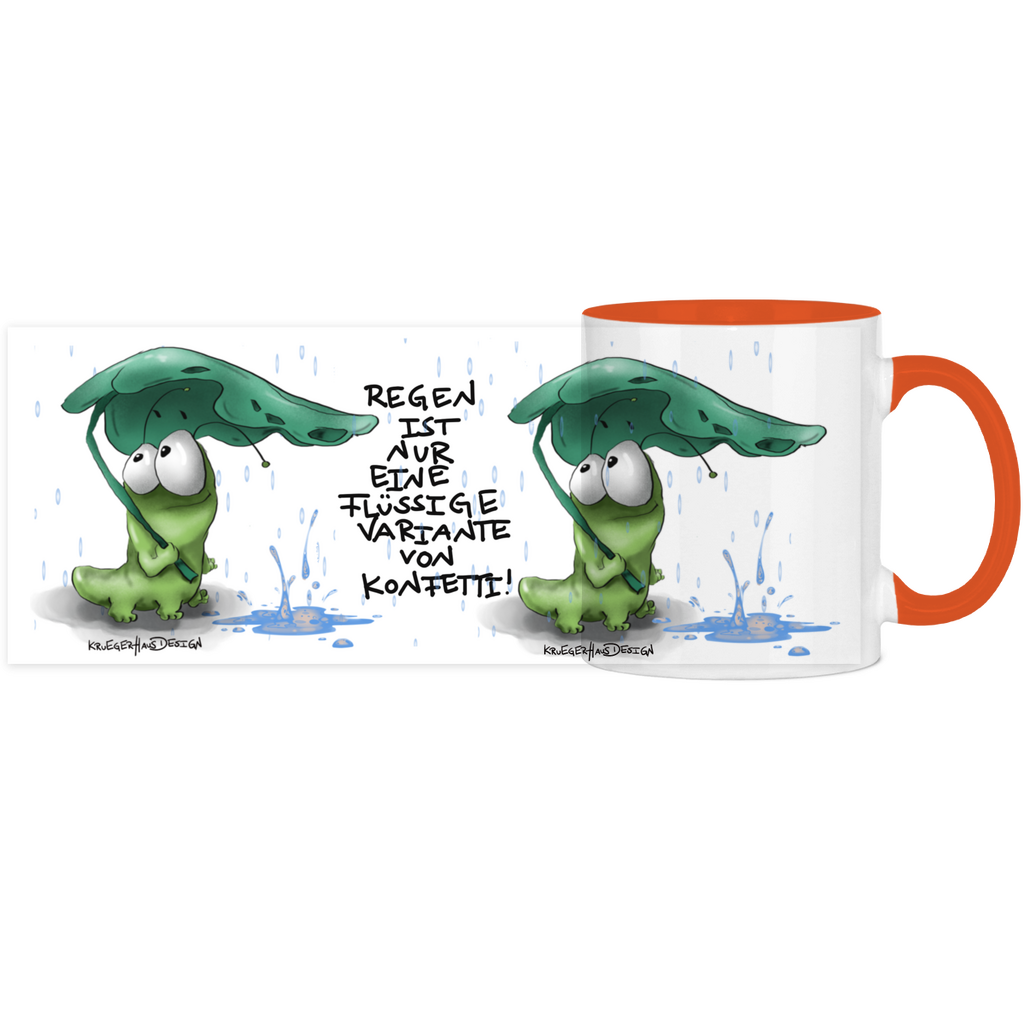 Tasse, Kaffeetasse, Teetasse, Kruegerhausdesign Monster mit Spruch, zweifarbig, 2. Variante, Regen ist nur eine flüssige...
