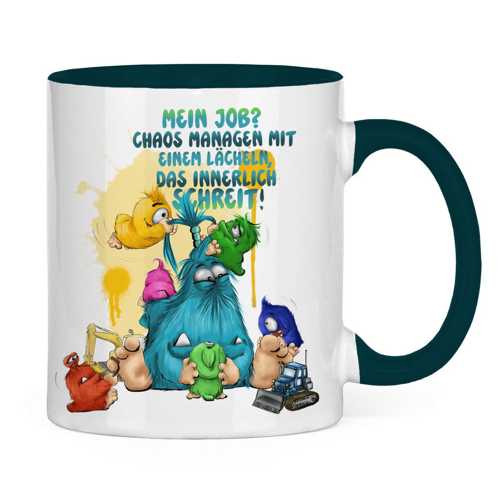 Tasse zweifarbig Mein Job? Chaos managen mit einem Lächeln, das innerlich…