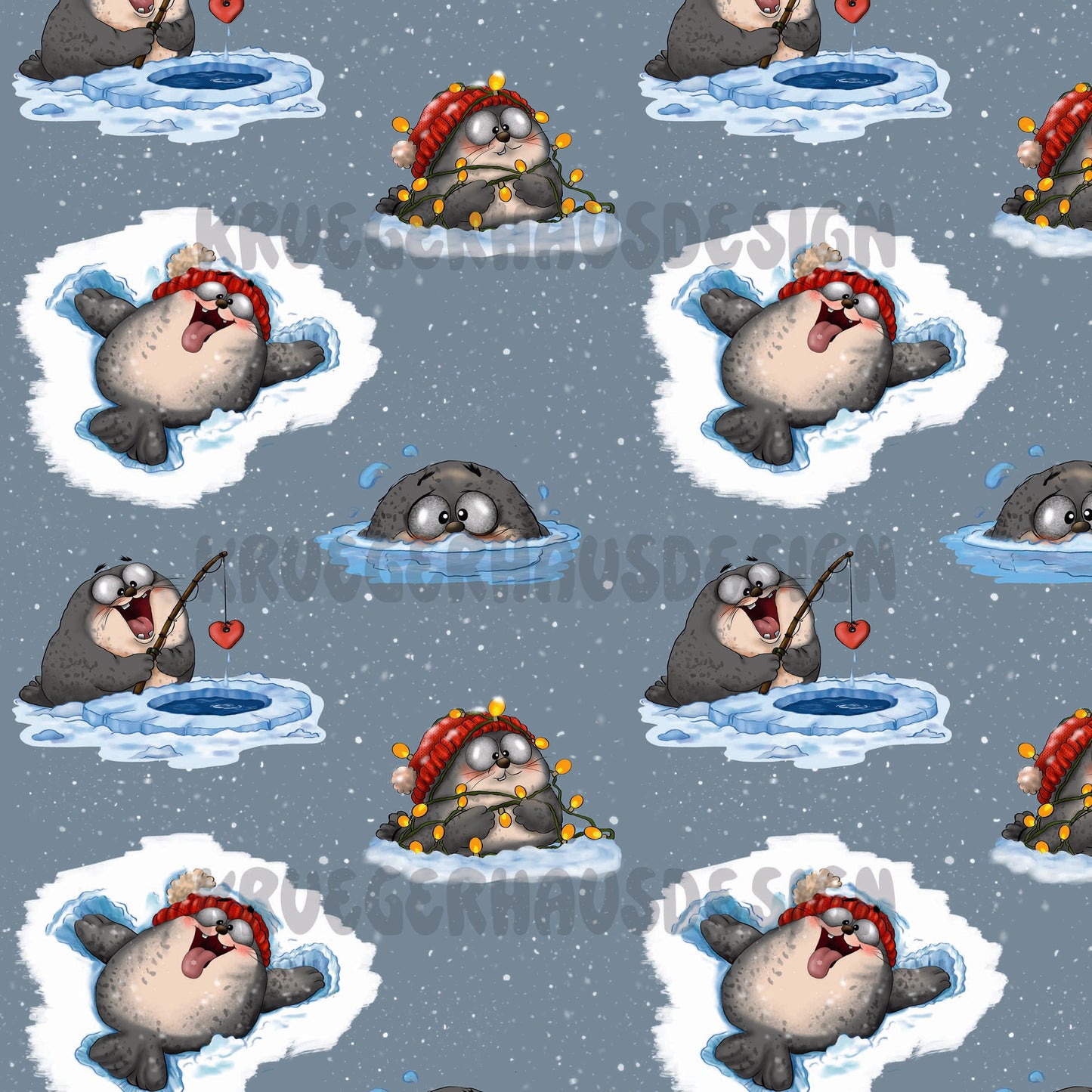Robbenchaos im Schnee – Digitales Stoffdesign | 12 Hintergründe + 3 Wunschfarben