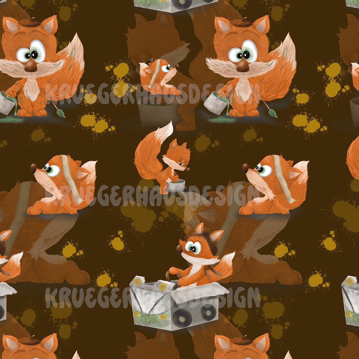 Exklusives Stoffdesign „Finn der Fuchs – Gartenzeit“ | Nahtloses Muster | 10 exklusive Farben + 2 Wunschfarben | Gewerbelizenz