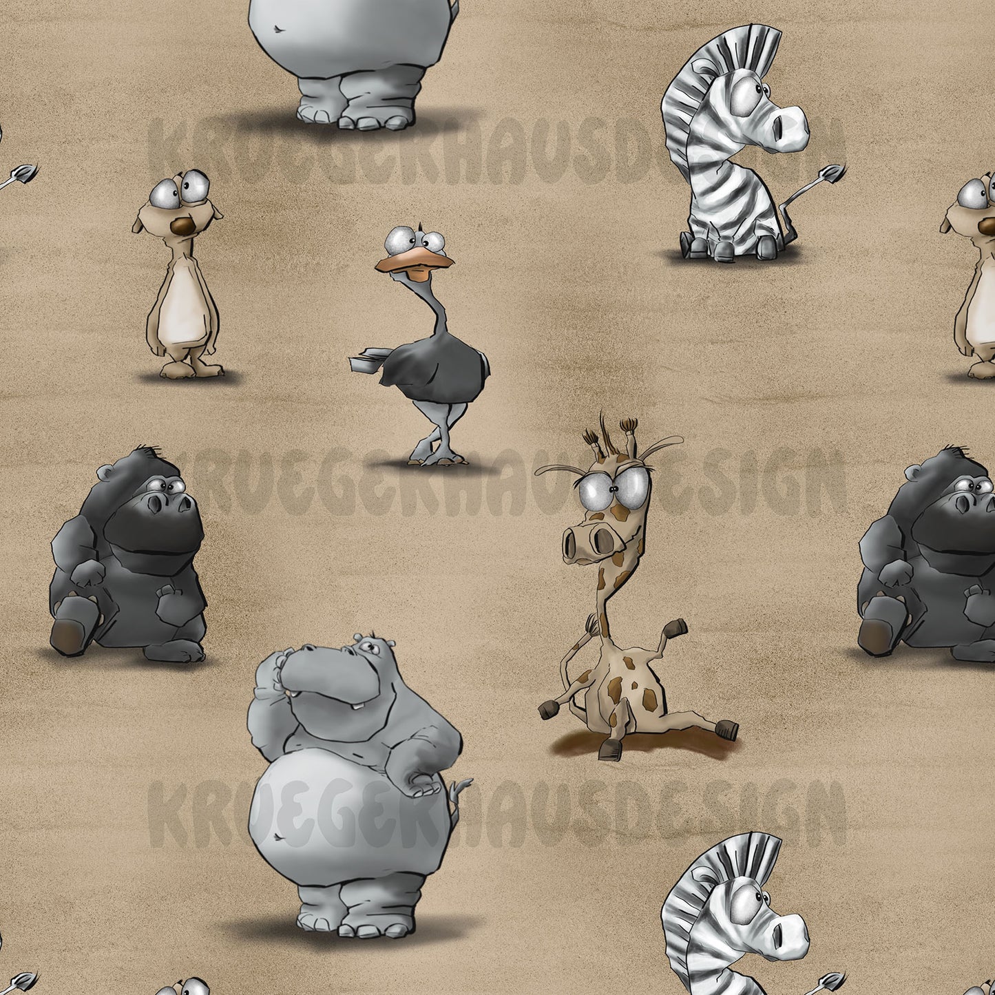 Safari Chaos – Exklusives Stoffdesign | Nahtloses Tiermuster | 5 Farbvarianten + 5 Wunschfarben