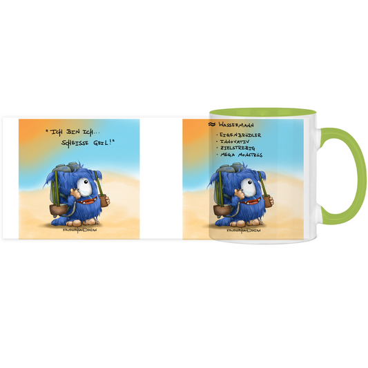 Tasse, Kaffeetasse Kruegerhausdesign Sternzeichen Wassermann Monster, zweifarbig