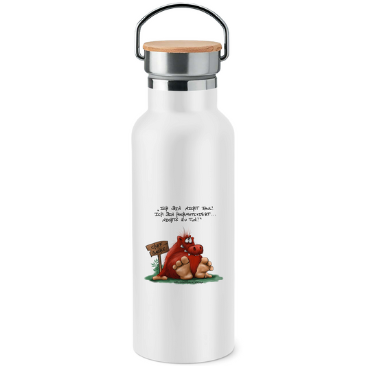 Edelstahl-Trinkflasche mit Bambusdeckel Ichbinnichtfaul