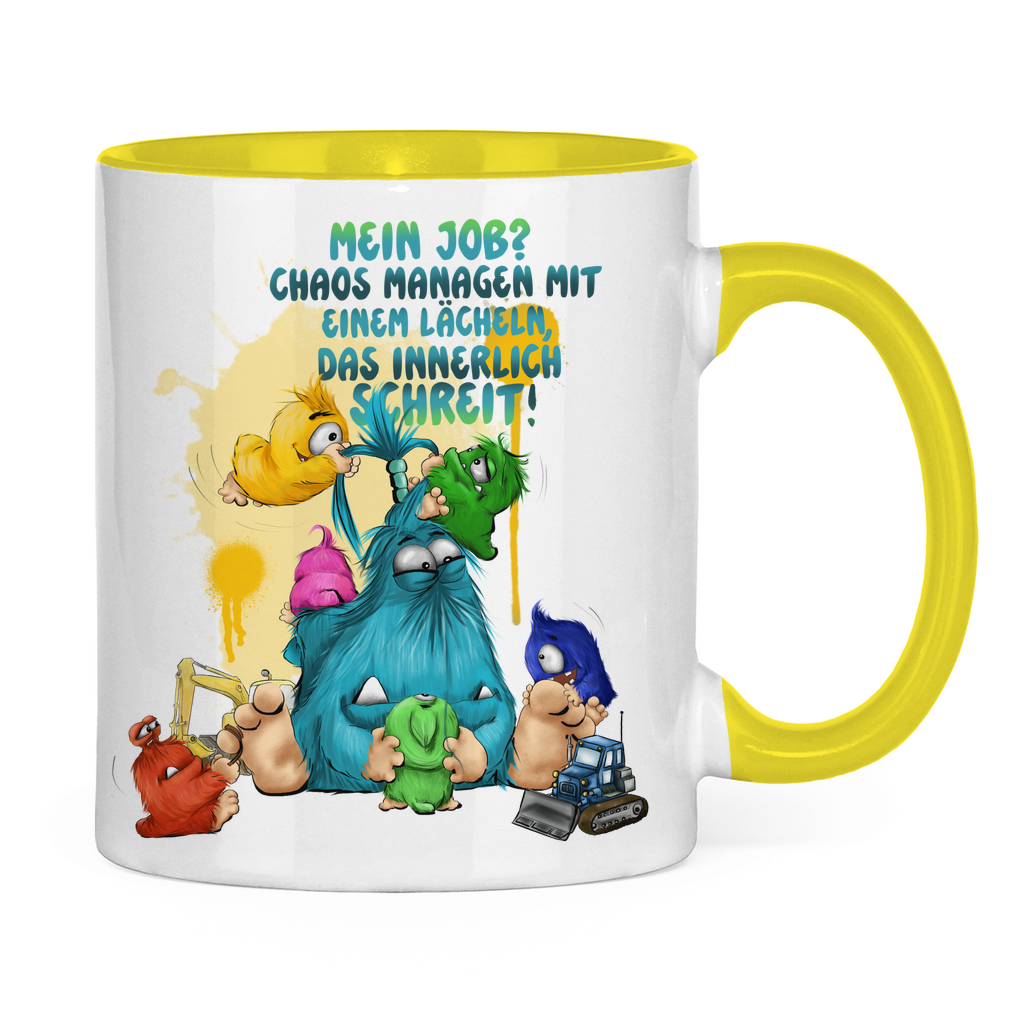 Tasse zweifarbig Mein Job? Chaos managen mit einem Lächeln, das innerlich…