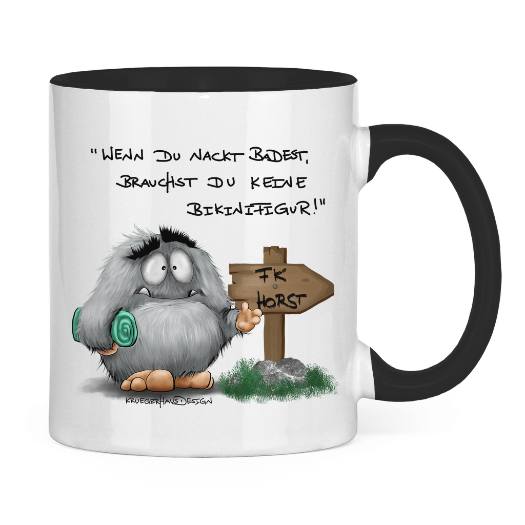 Tasse zweifarbig Wenn du nackt badest, brauchst du keine Bikinifigur!