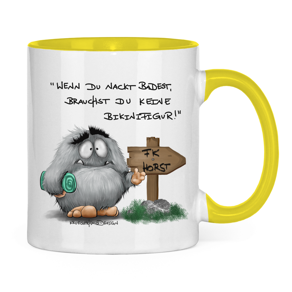 Tasse zweifarbig Wenn du nackt badest, brauchst du keine Bikinifigur!